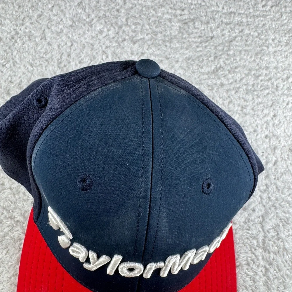Taylormade Fitted Hat Cap Red Navy Blue Small / Medium Stretch Used Golf